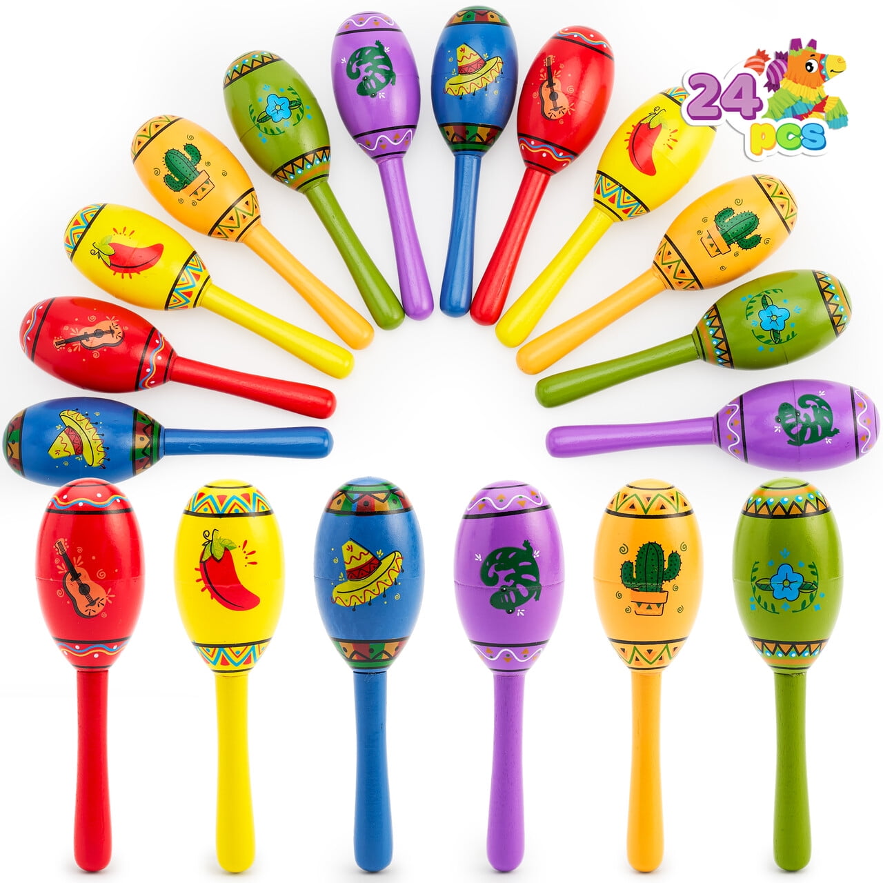 Joyfy 24 Pcs Mexican Fiesta Party Favors Mini Wooden Maracas for Kids,Birthday Baby Shower Cinco De Mayo Taco Tuesday Party Pinata Goodie Bag Stuffers Class Valentines Exchange Gifts